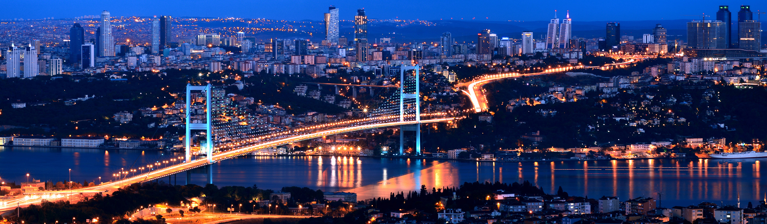 night view on the bridge in Istanbul, Turkey