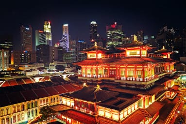 singapore night city view from old chinatown